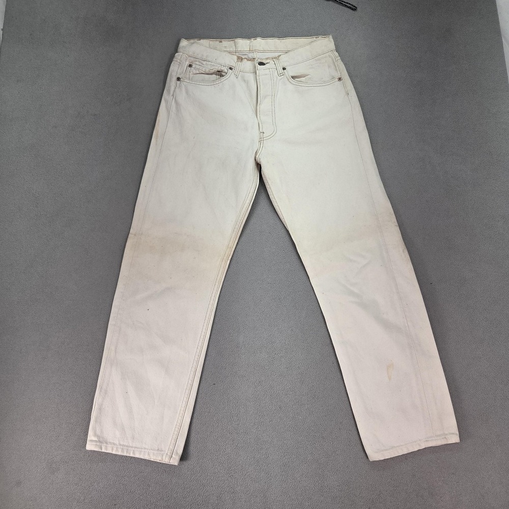 Vintage Levis 501 Jeans Mens White Denim Made USA Button Fly 90s Fits 28x26